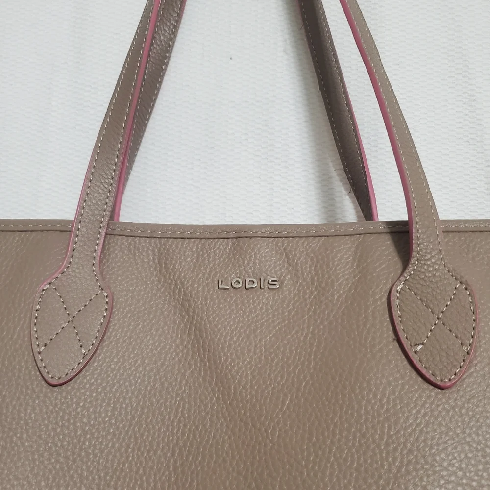 Lodis Bliss Leather Tote Large Shoulder Bag Taupe